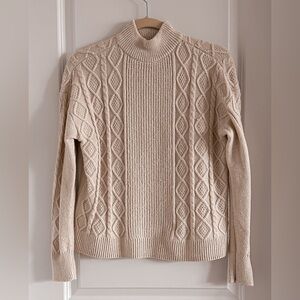Express Brand Women’s Cream Cable Knit Turtleneck Sweater